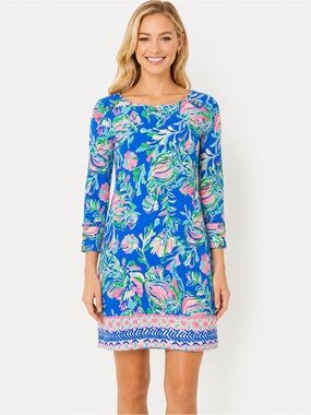 Lilly Pulitzer Sophie Dress Blue Flare Fancy Fins Engineered Print Dress Size XS